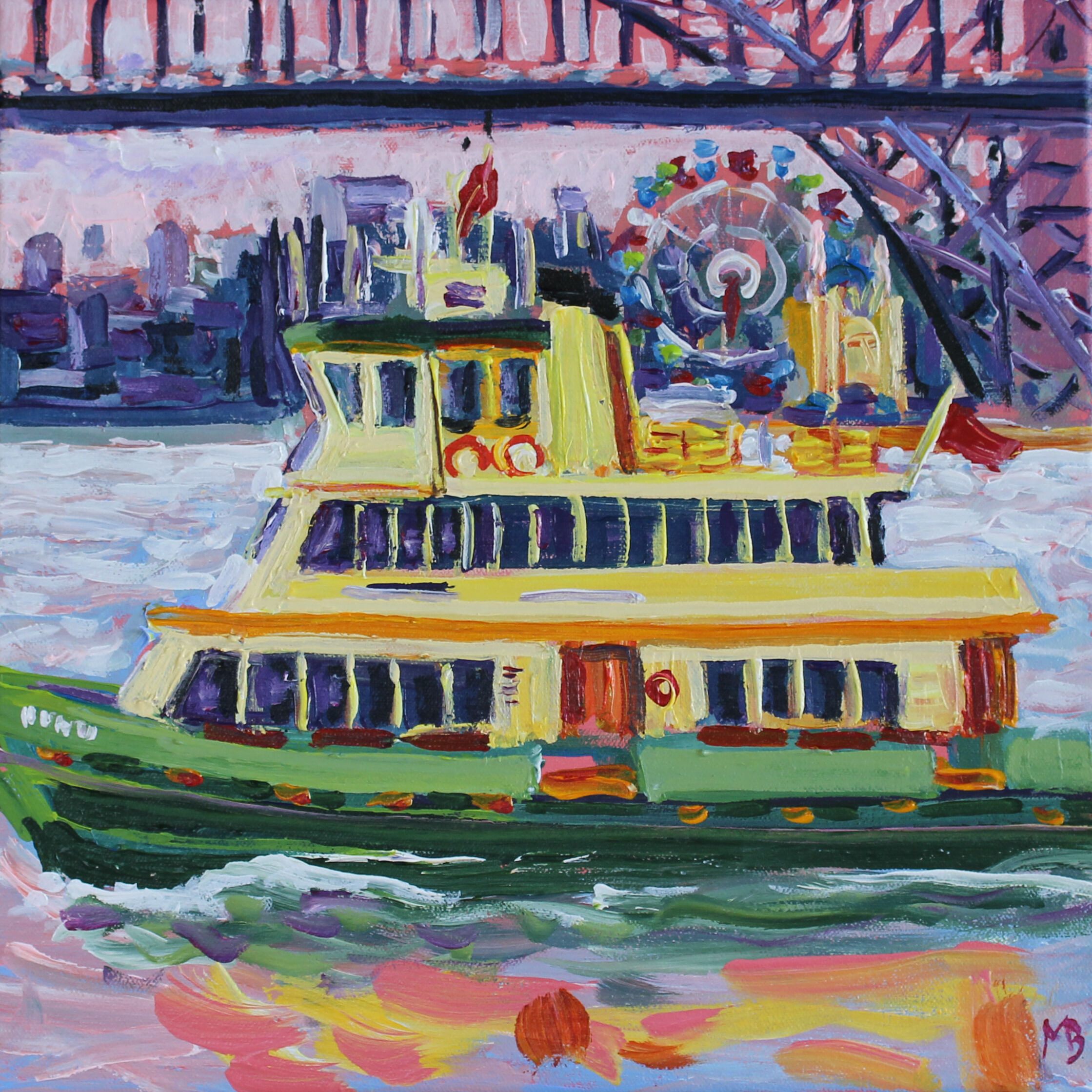 Sunset ferry 30x30cm Megan_Barrass