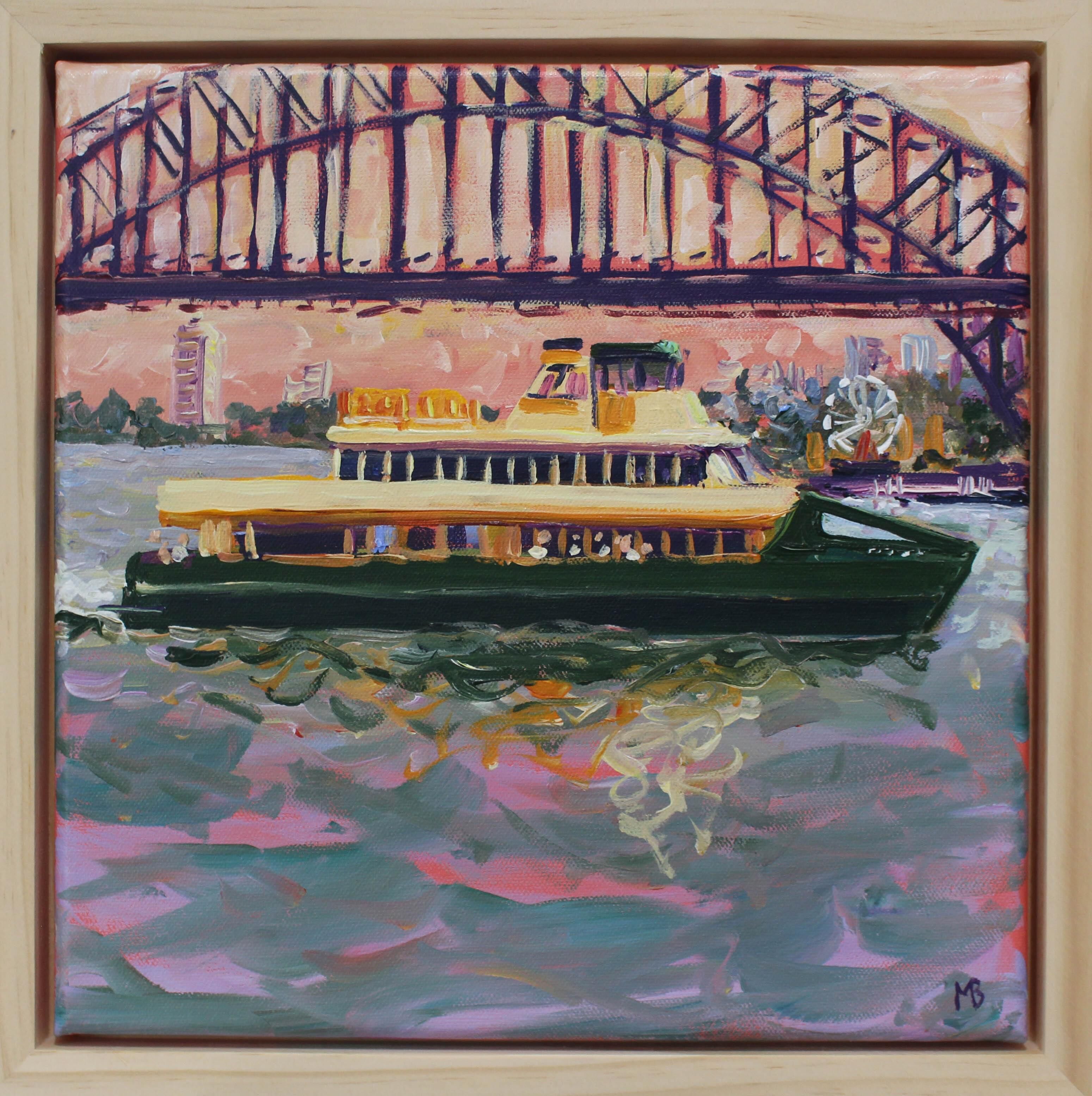 Ferry on pink skies 1mbe framed