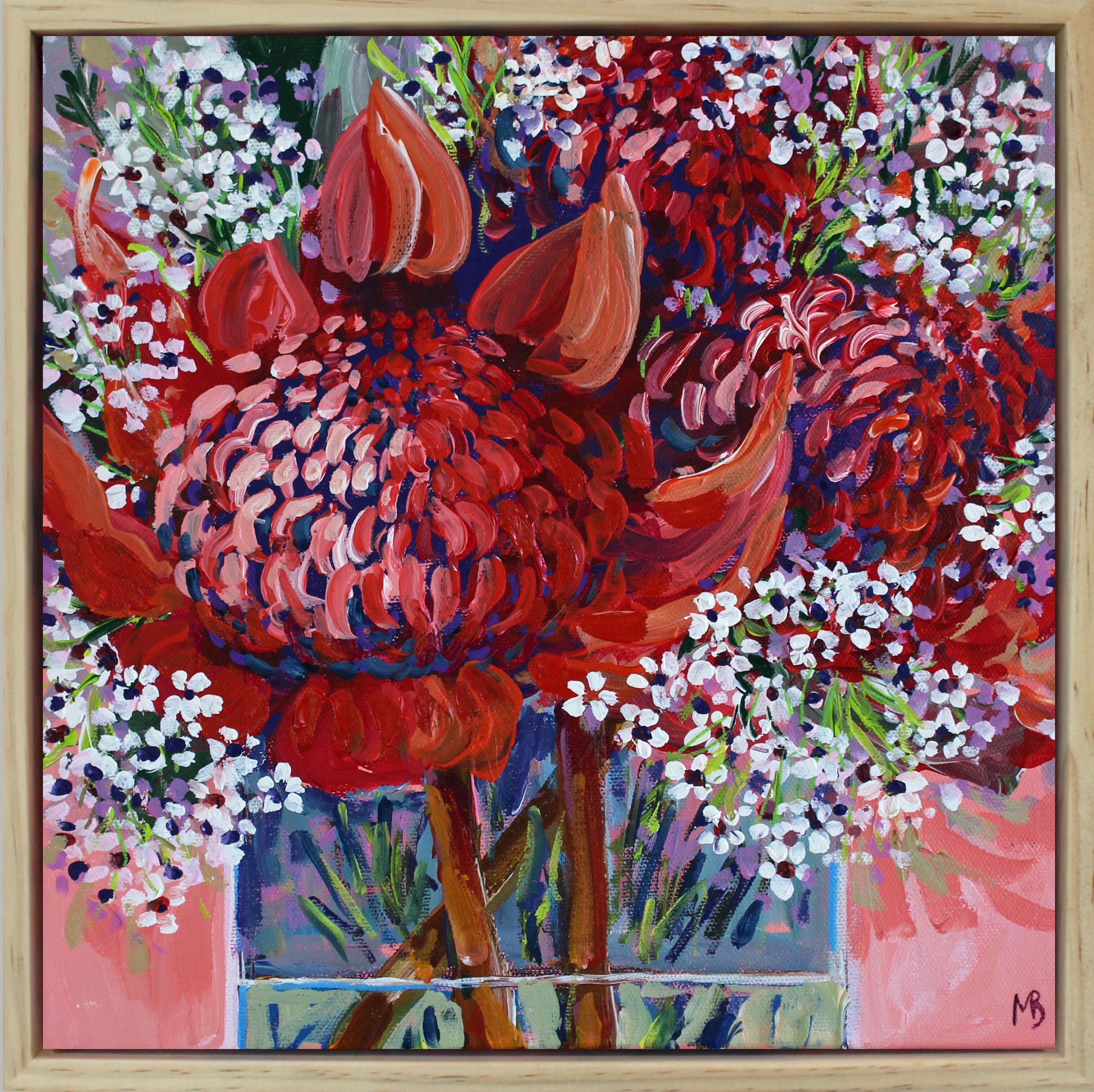 Waratah and tea tree FRAME 30x30cm Megan_Barrass