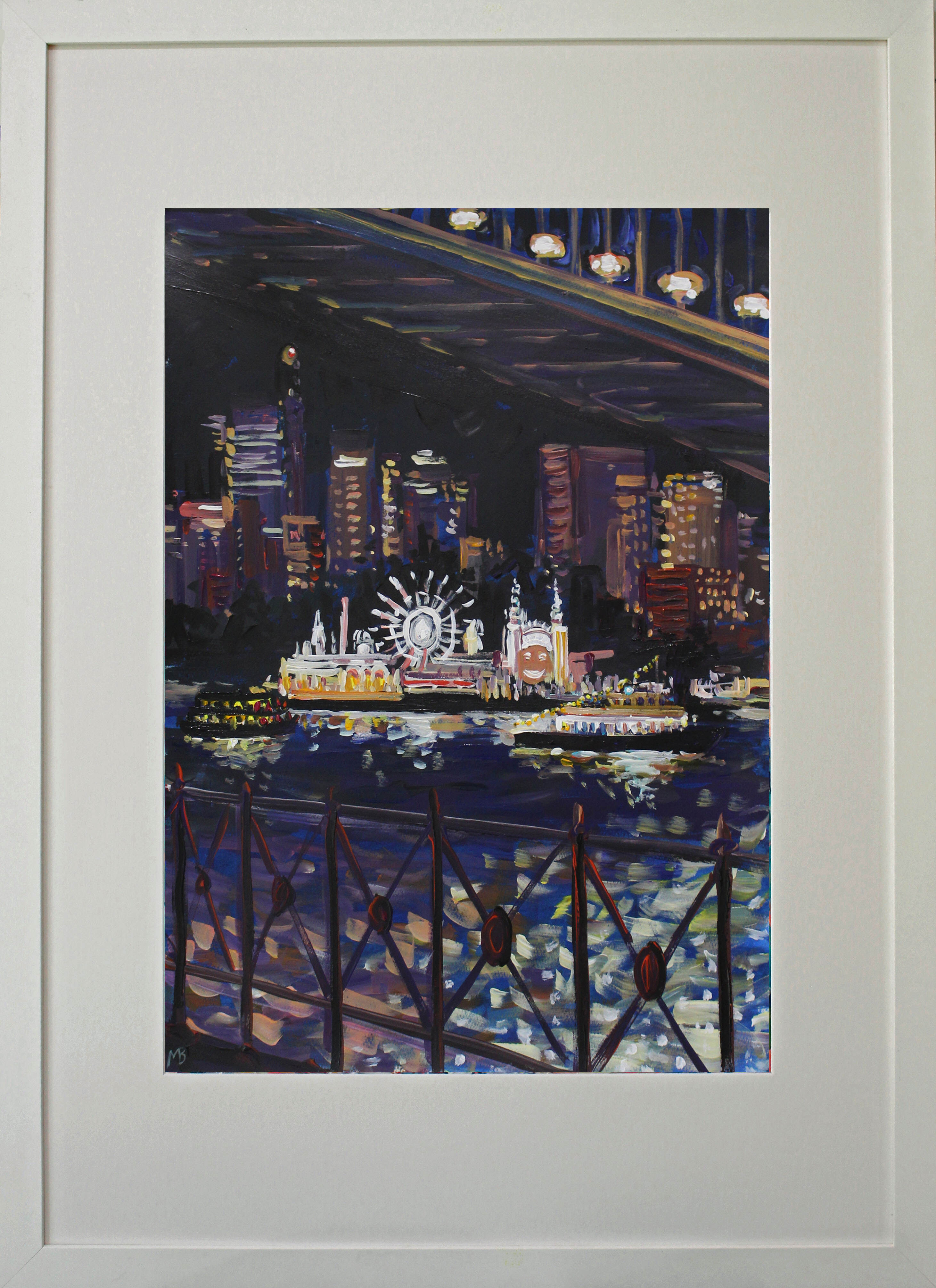 Luna Park at night A2 sketch A1 framed Megan_Barrass 1mbe