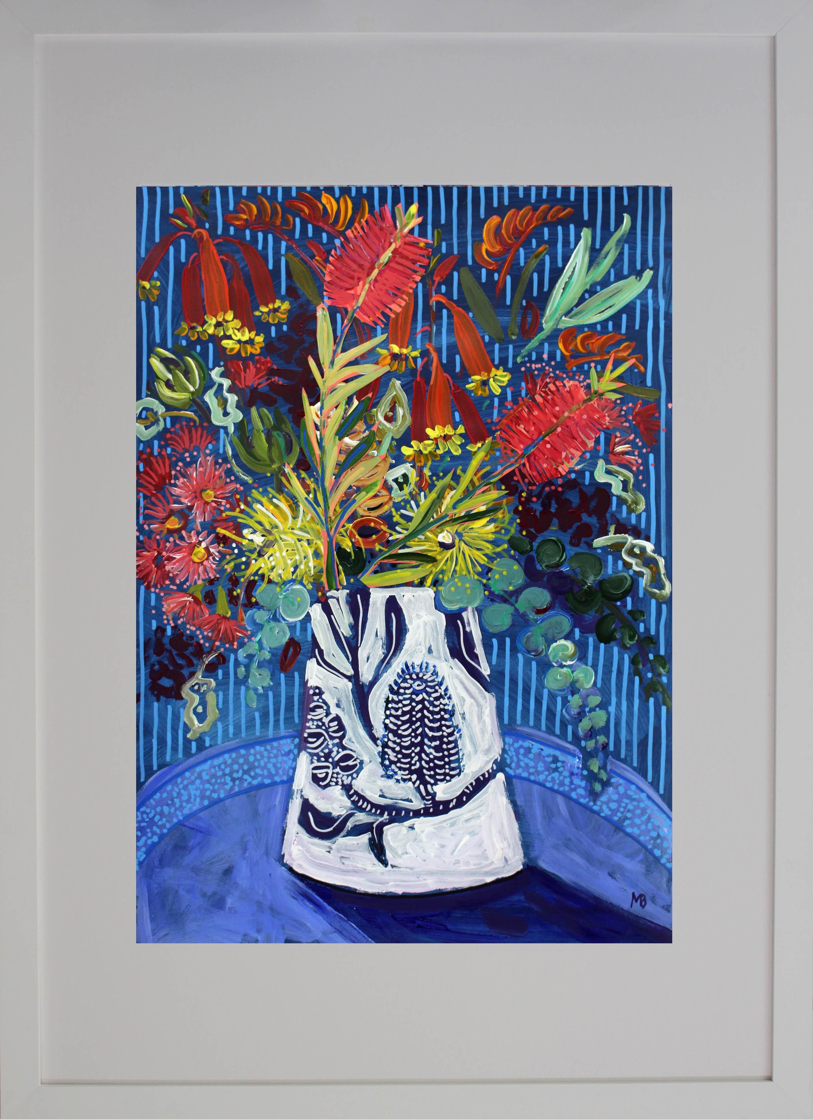 Wildflowers with prussian blue background FRAME A2 image Megan_Barrass