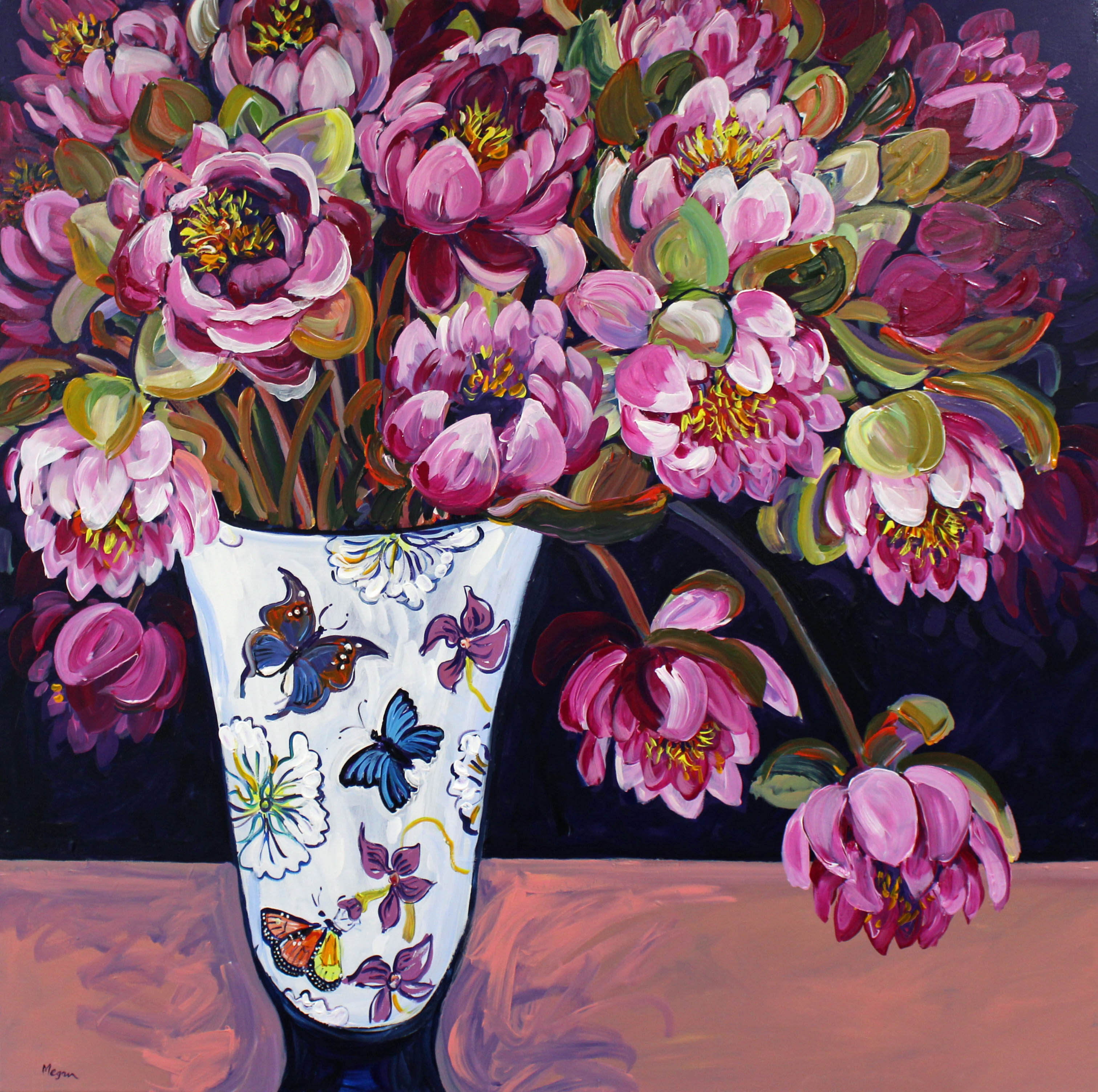 Flowers in white vase 101x101cm Megan_Barrass 1mbe