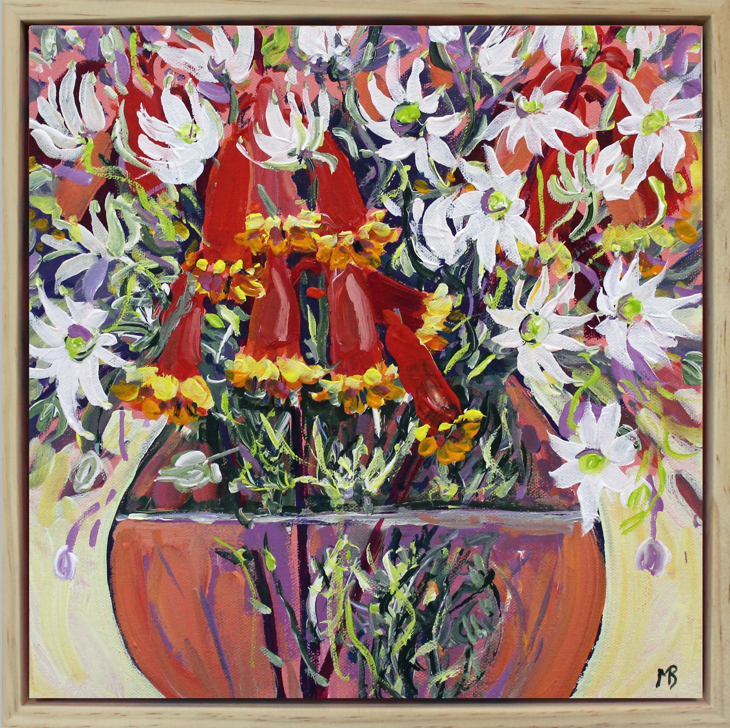 Bells with flannel flowers 30x30cm FRAME Megan_Barrass