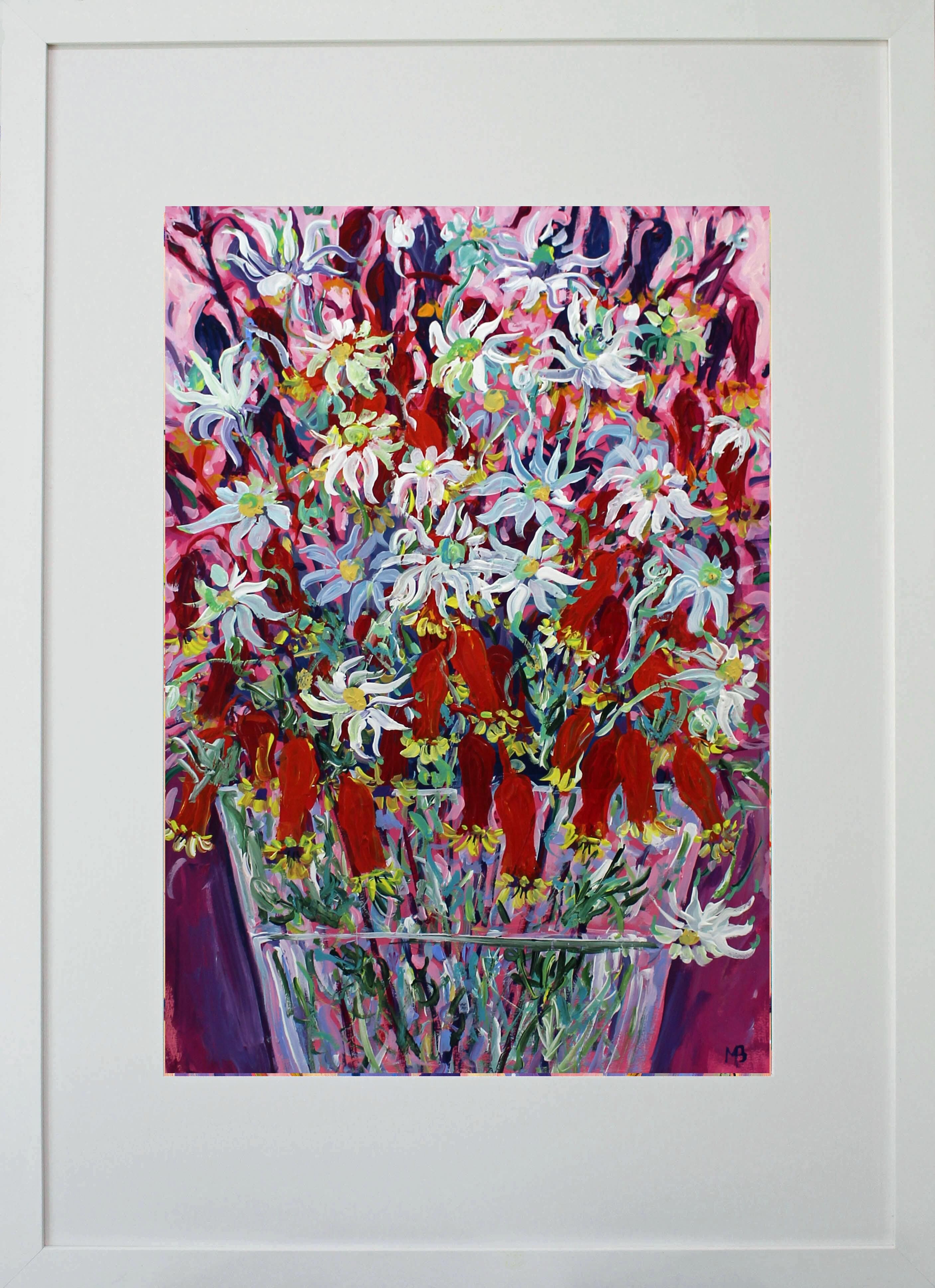 Flannel flowers with pink background 1mb framed e