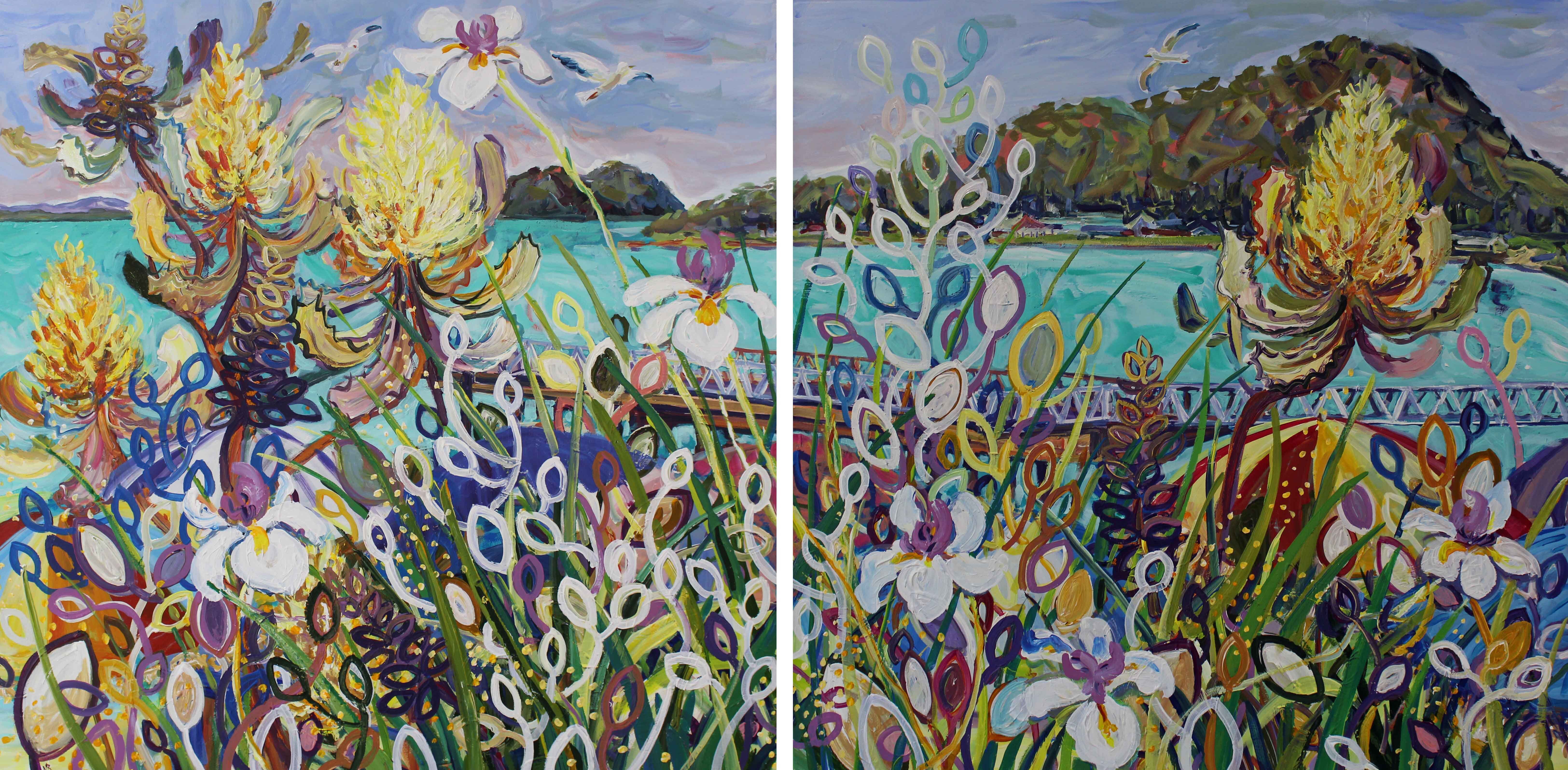 Waterside garden at Shoal Bay P1&2 101x101cm Megan_Barrass 1mbe