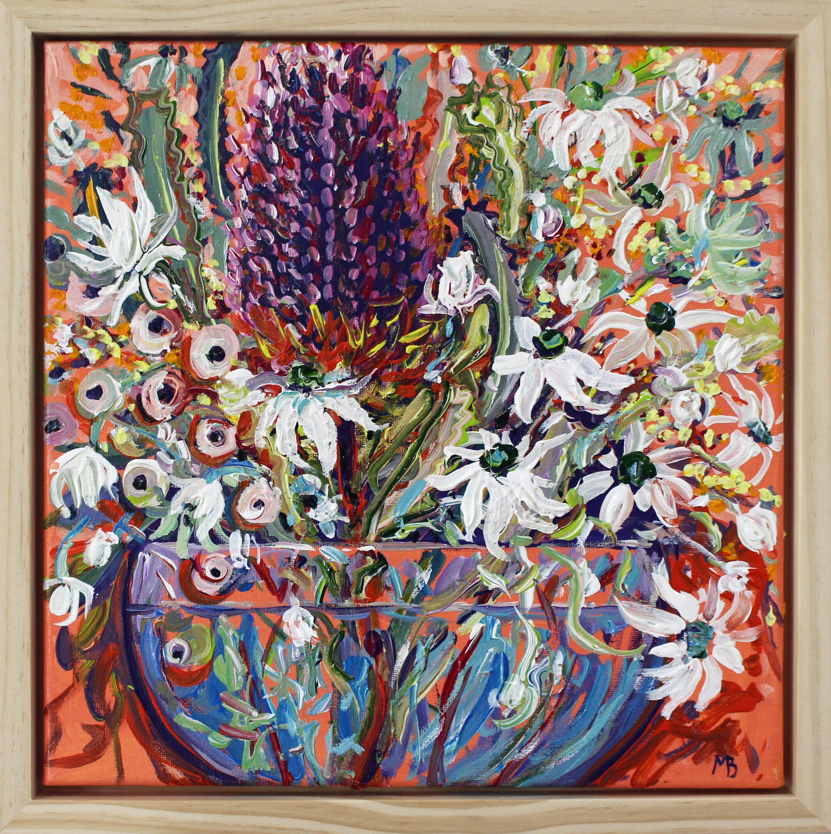 Banksia with Flannel flowers  in glass vase 30 x 30 cm Megan_Barrass 1mbe