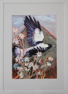 Magpie and flannel flowers A2 1mb frame