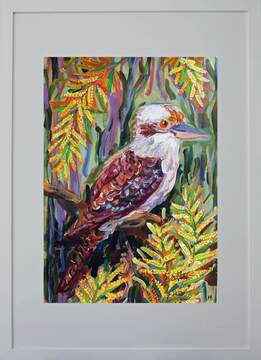 Kookaburra in wattle 1mbe framed