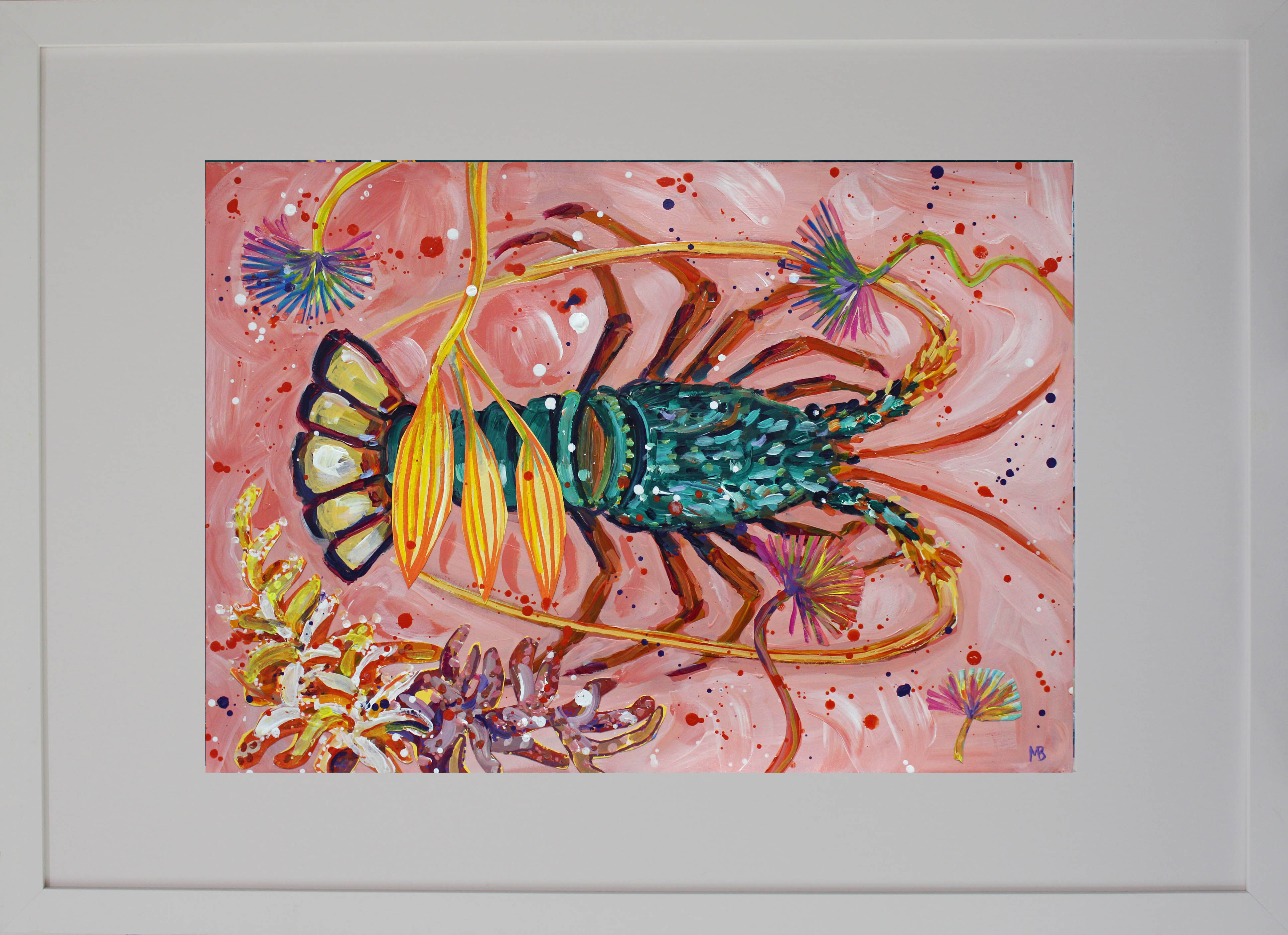 Lobster with yellow seaweed and coral A2 image A1 FRAME Megan_Barrass 1mbe